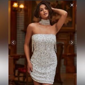 Dominique Strapless Fringe and Sequin Mini Dress